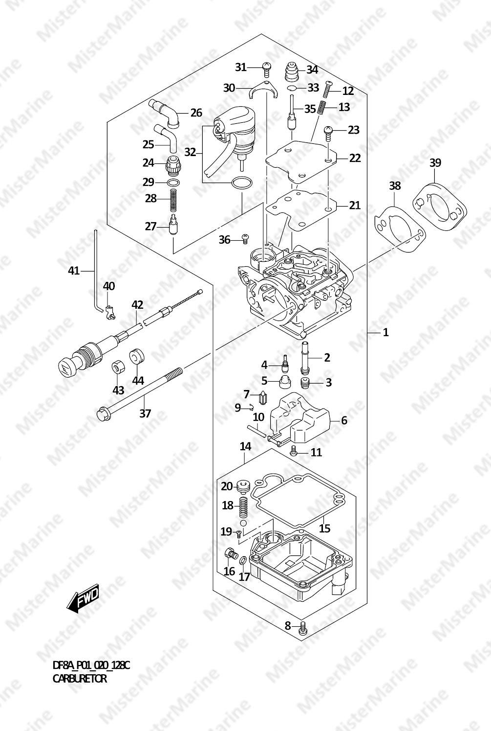 FIG.128C (1-B-14) CARBURETOR (DF9.9A)