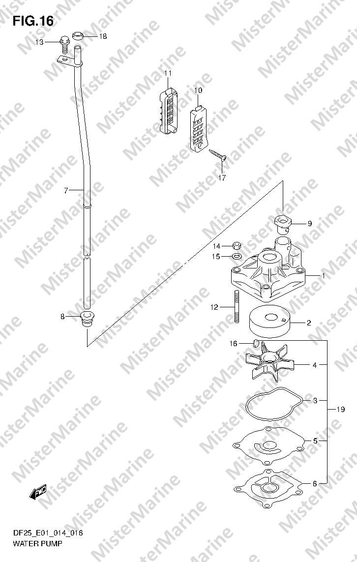 FIG.16 (1-C-6) WATER PUMP (DF25R E01)