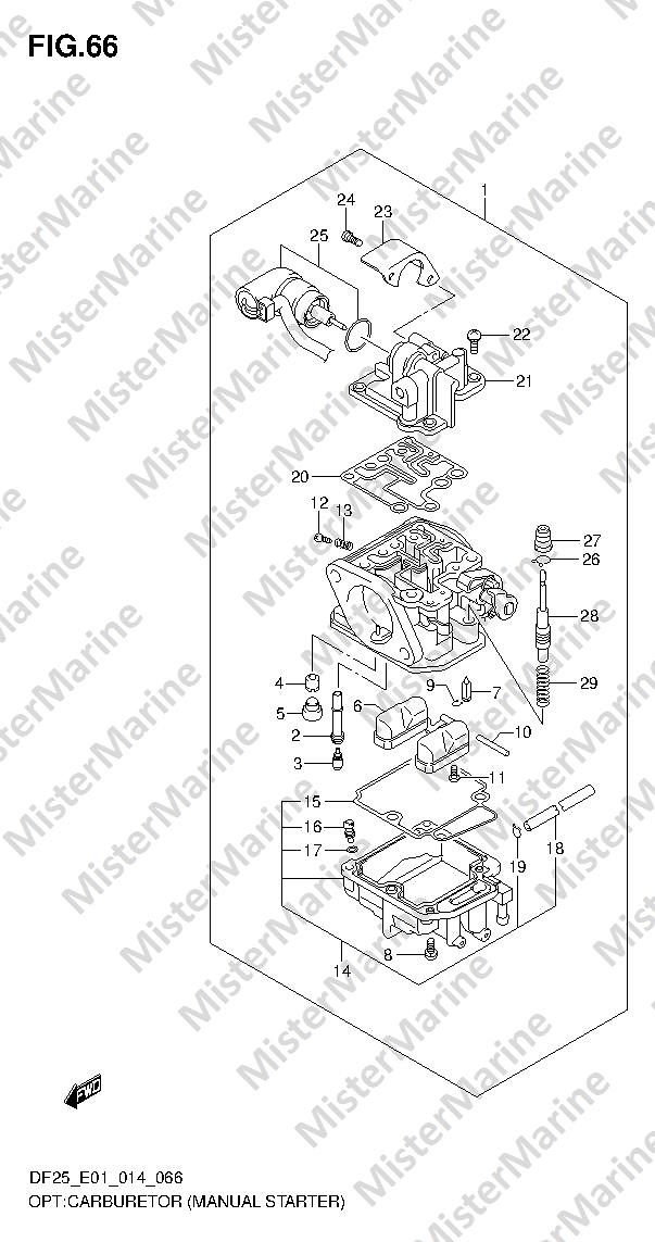 FIG.66 (1-G-6) OPT:CARBURETOR (MANUAL STARTER) (DF25 E01)