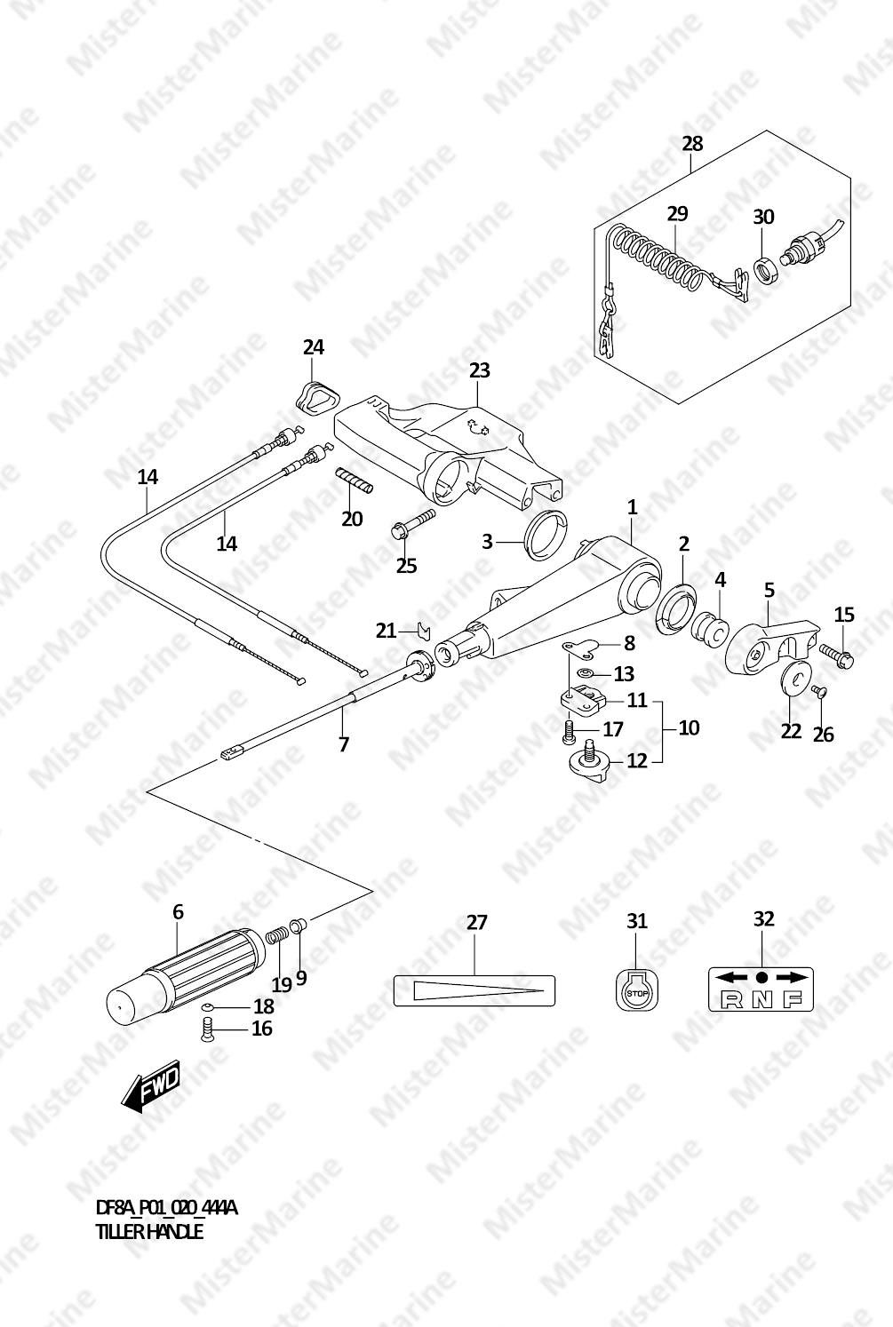 FIG.444A (1-E-13) TILLER HANDLE (DF8A)(DF9.9A)