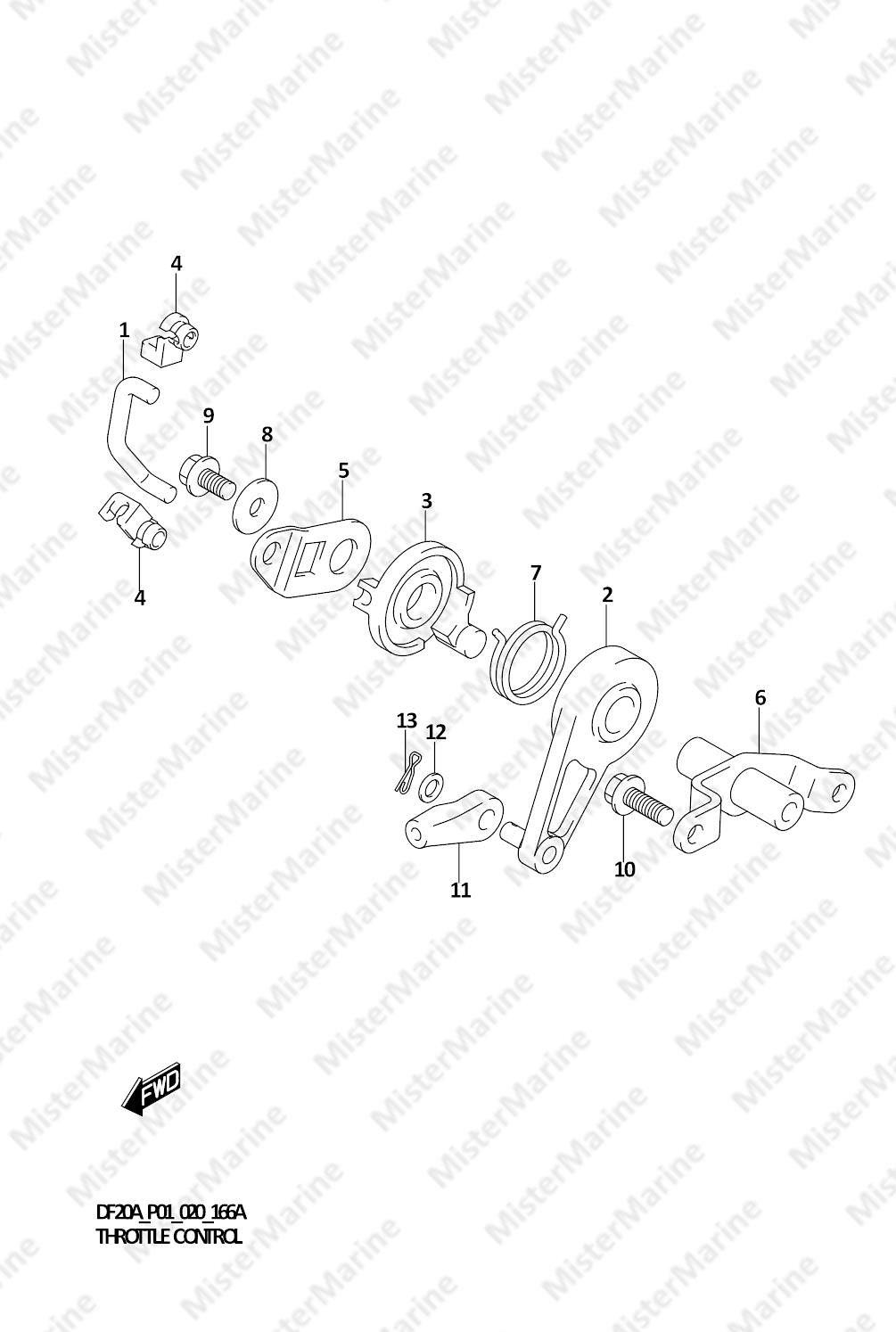 FIG.166A (1-C-8) THROTTLE CONTROL (DF9.9BR)(DF9.9BT)(DF15AR)(DF15AT)(DF20AR)(DF20AT)