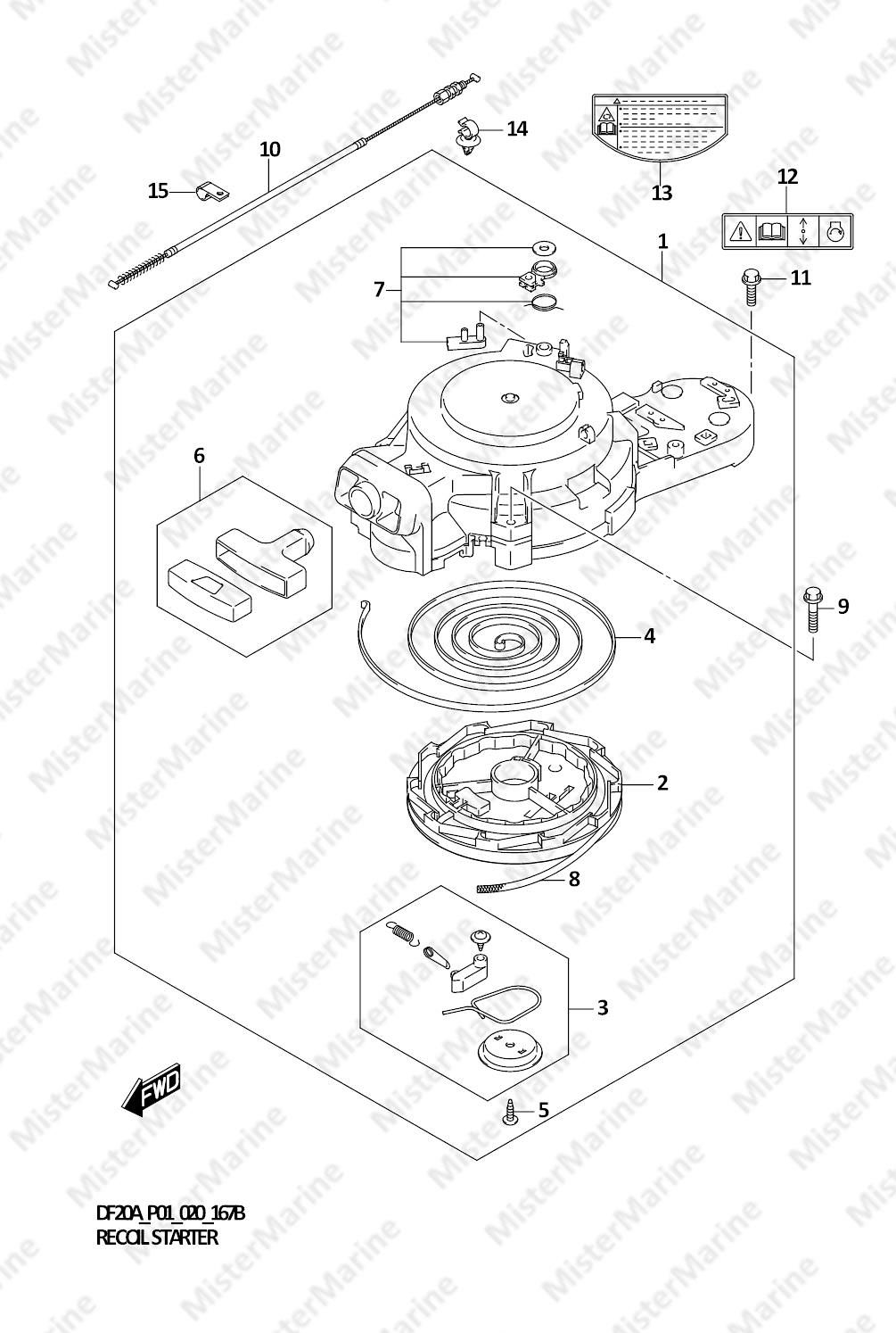 FIG.167B (1-C-10) RECOIL STARTER (DF9.9BT)(DF9.9BTH)(DF15AT)(DF20AT)(DF20ATH)