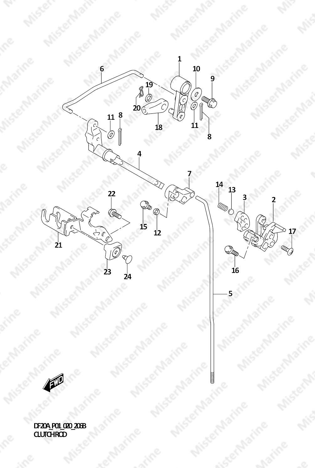 FIG.206B (1-C-13) CLUTCH ROD (DF9.9BR)(DF9.9BT)(DF15AR)(DF15AT)(DF20AR)(DF20AT)