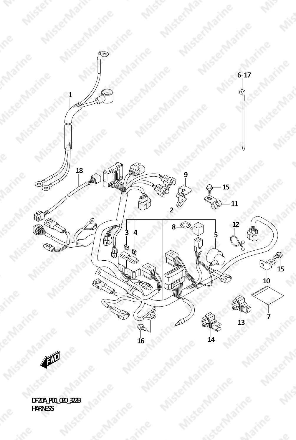 FIG.322B (1-E-2) HARNESS (DF9.9BR)(DF15AR)(DF20AR)