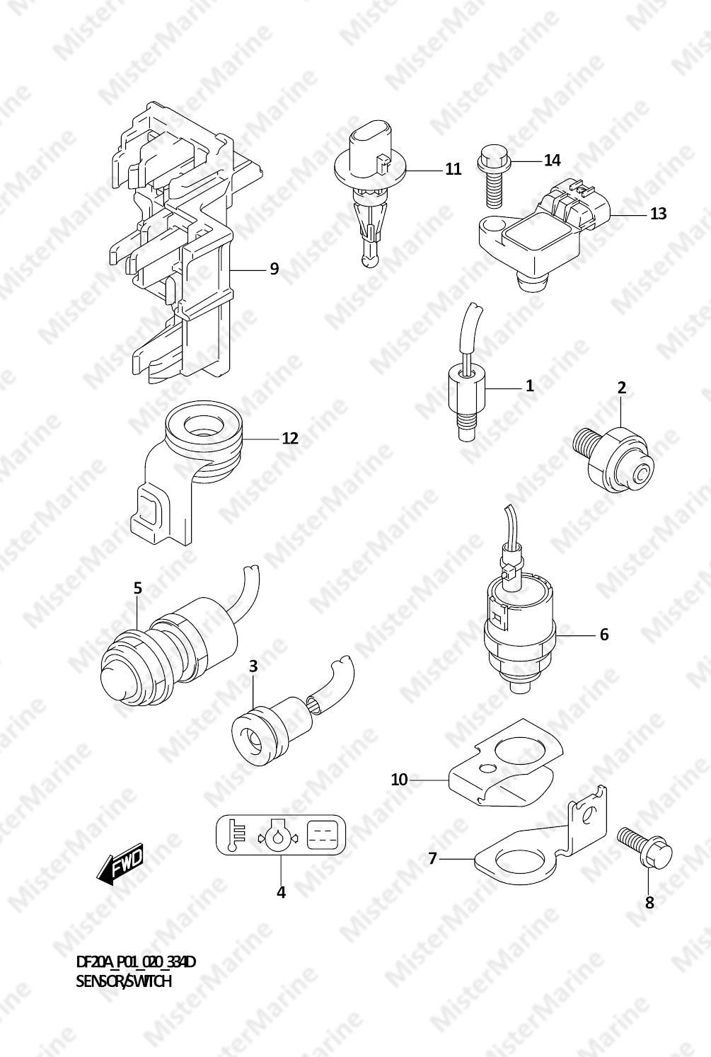 FIG.334D (1-E-10) SENSOR/SWITCH (DF9.9BTH)(DF20ATH)