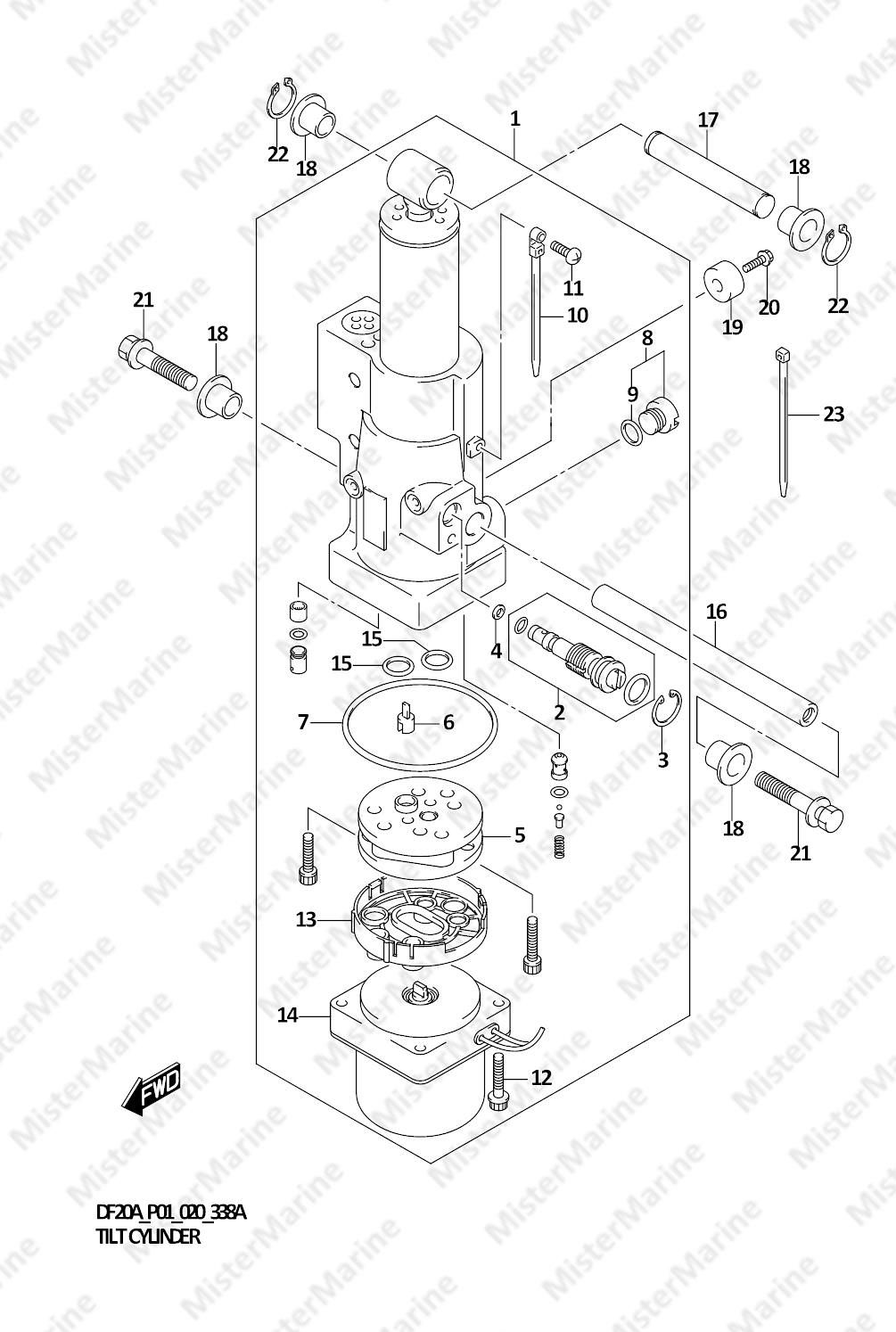 FIG.338A (1-F-12) TILT CYLINDER (DF9.9BT)(DF9.9BTH)(DF15AT)(DF20AT)(DF20ATH)