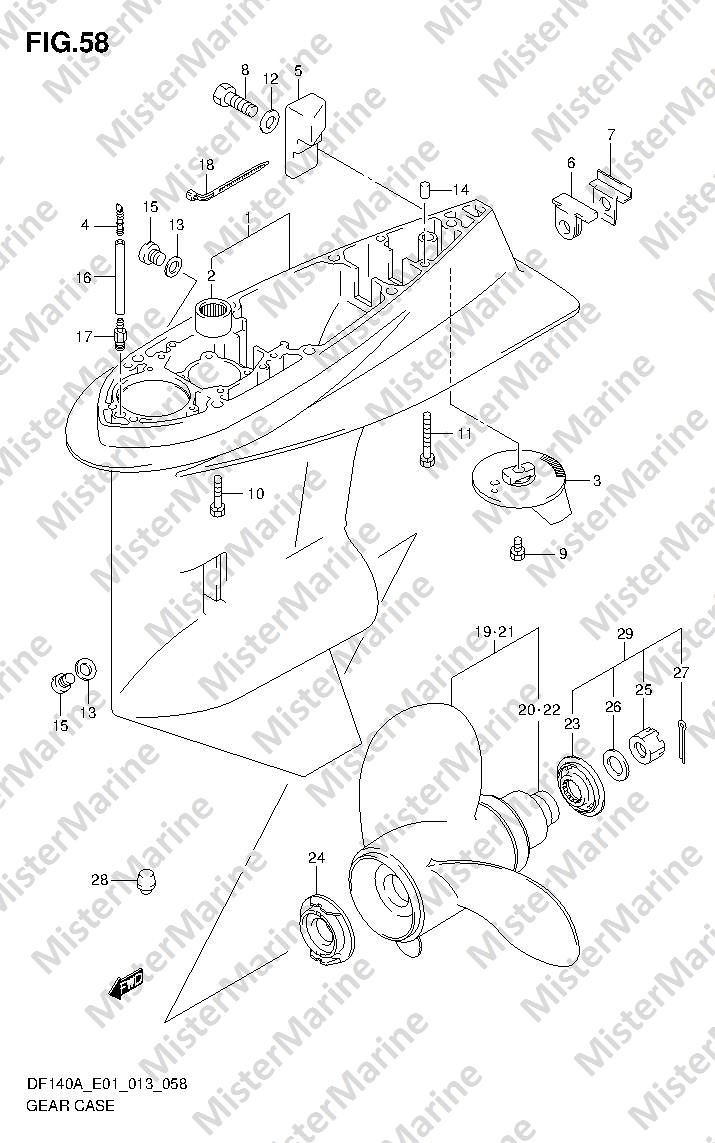 FIG.58 (1-F-15) GEAR CASE (DF140AT E01)