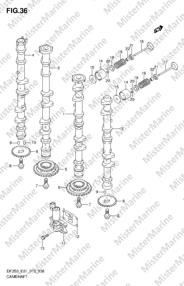 FIG.36 (1-E-15) CAMSHAFT (DF250T E1)