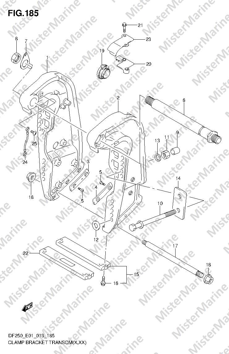FIG.185 (2-K-3) CLAMP BRACKET TRANSOM(X,XX) (DF225T E1)