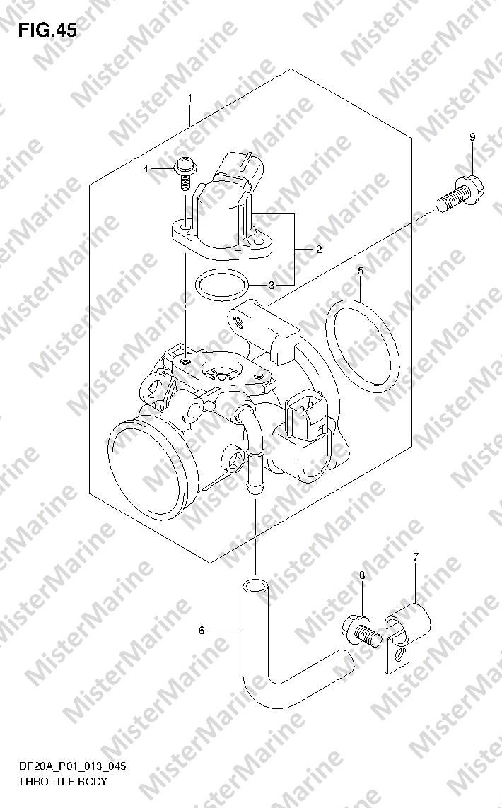 FIG.45 (1-E-11) THROTTLE BODY (DF9.9B DF15A DF20A) GUIDA A BARRA