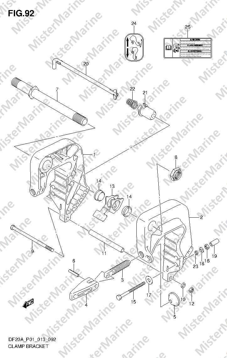 FIG.92 (1-I-3) CLAMP BRACKET (DF9.9BR DF15AR DF20AR) GUIDA REMOTA