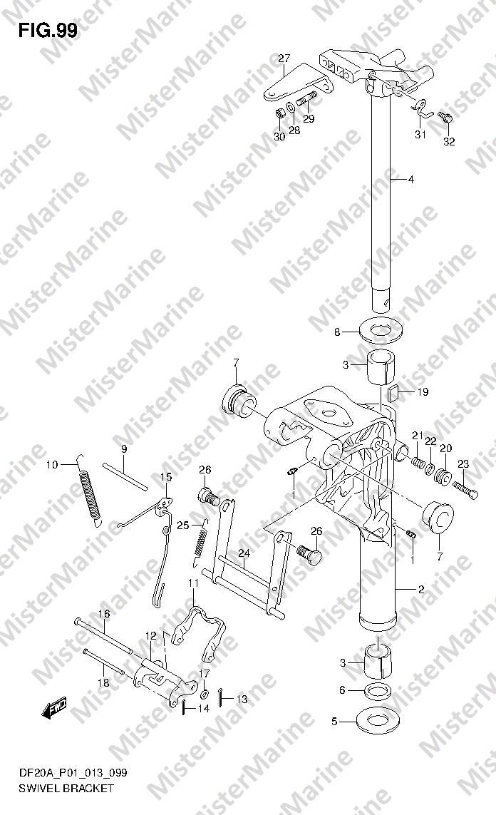 FIG.99 (1-I-11) SWIVEL BRACKET (DF9.9BR DF15AR DF20AR) GUIDA REMOTA