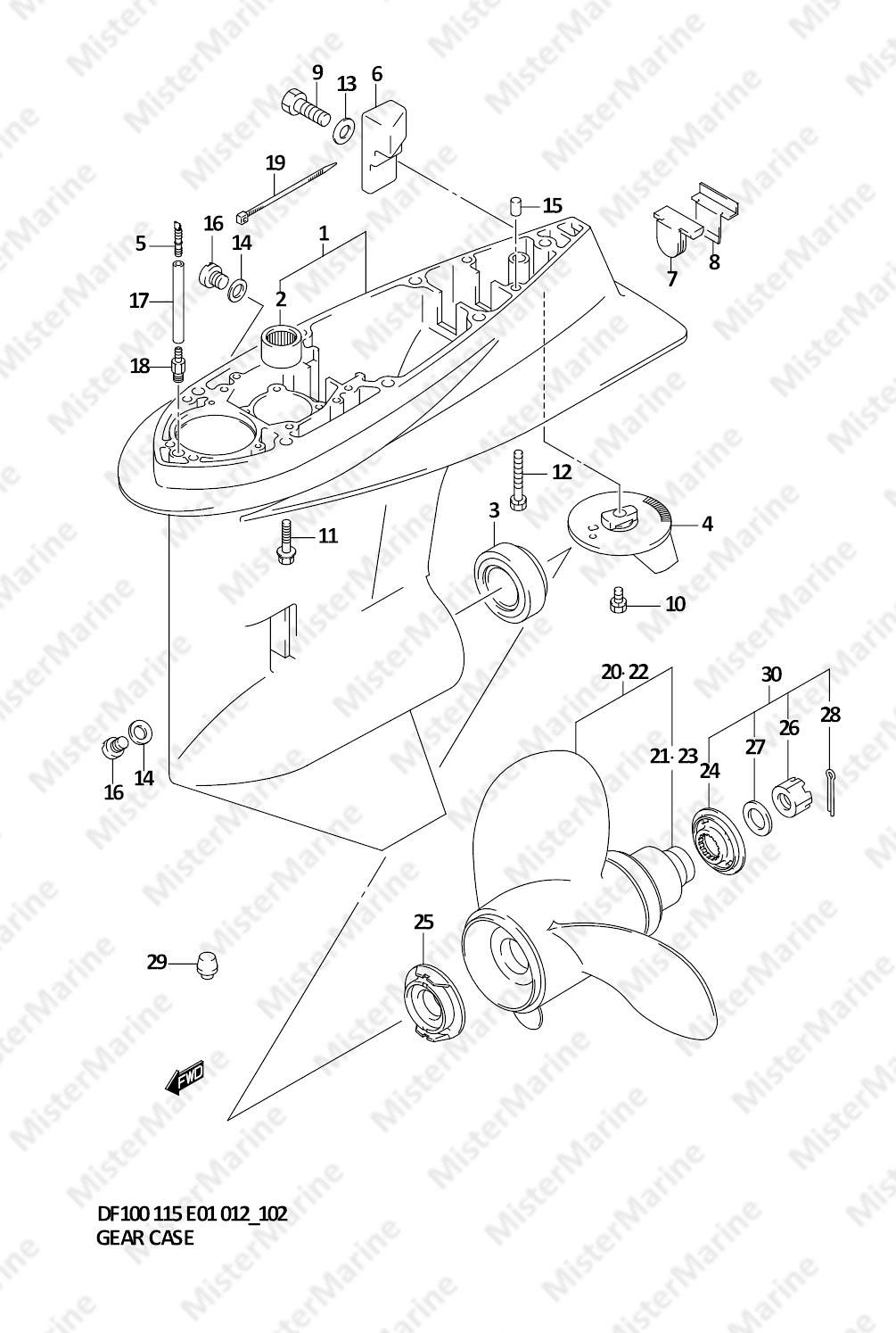 FIG.102 (1-J-13) GEAR CASE (DF115Z E1)