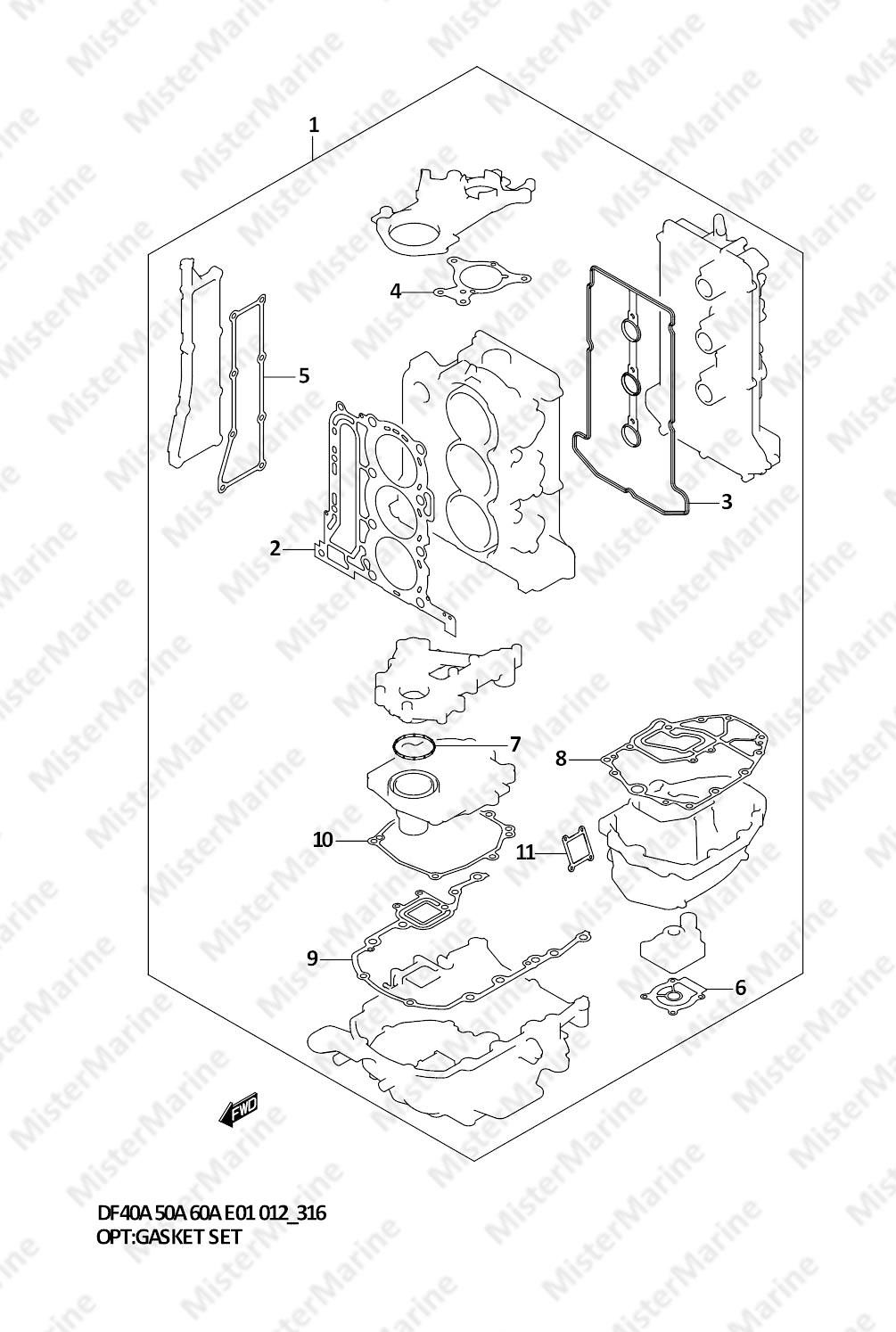 FIG.316 (3-F-15) OPT:GASKET SET (DF40AST E34)