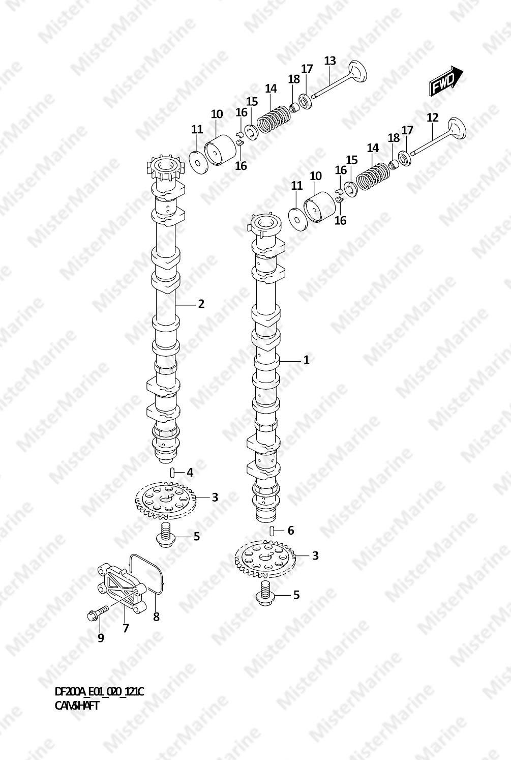 FIG.121C (1-B-14) CAMSHAFT (DF150AT)(DF150AZ)