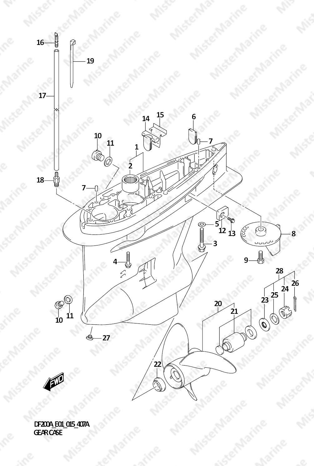 FIG.407A (1-G-10) GEAR CASE (DF200AT E01)