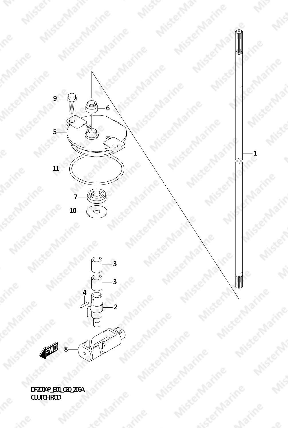 FIG.206A (1-D-9) CLUTCH ROD (DF150AP)(DF175AP)