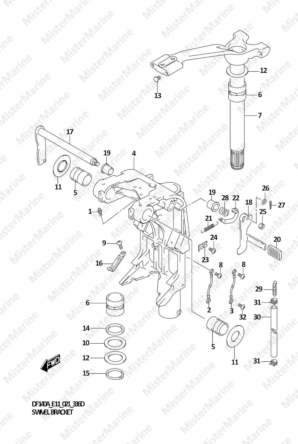 FIG.336D (1-F-14) SWIVEL BRACKET (DF140AT,DF140AZ)