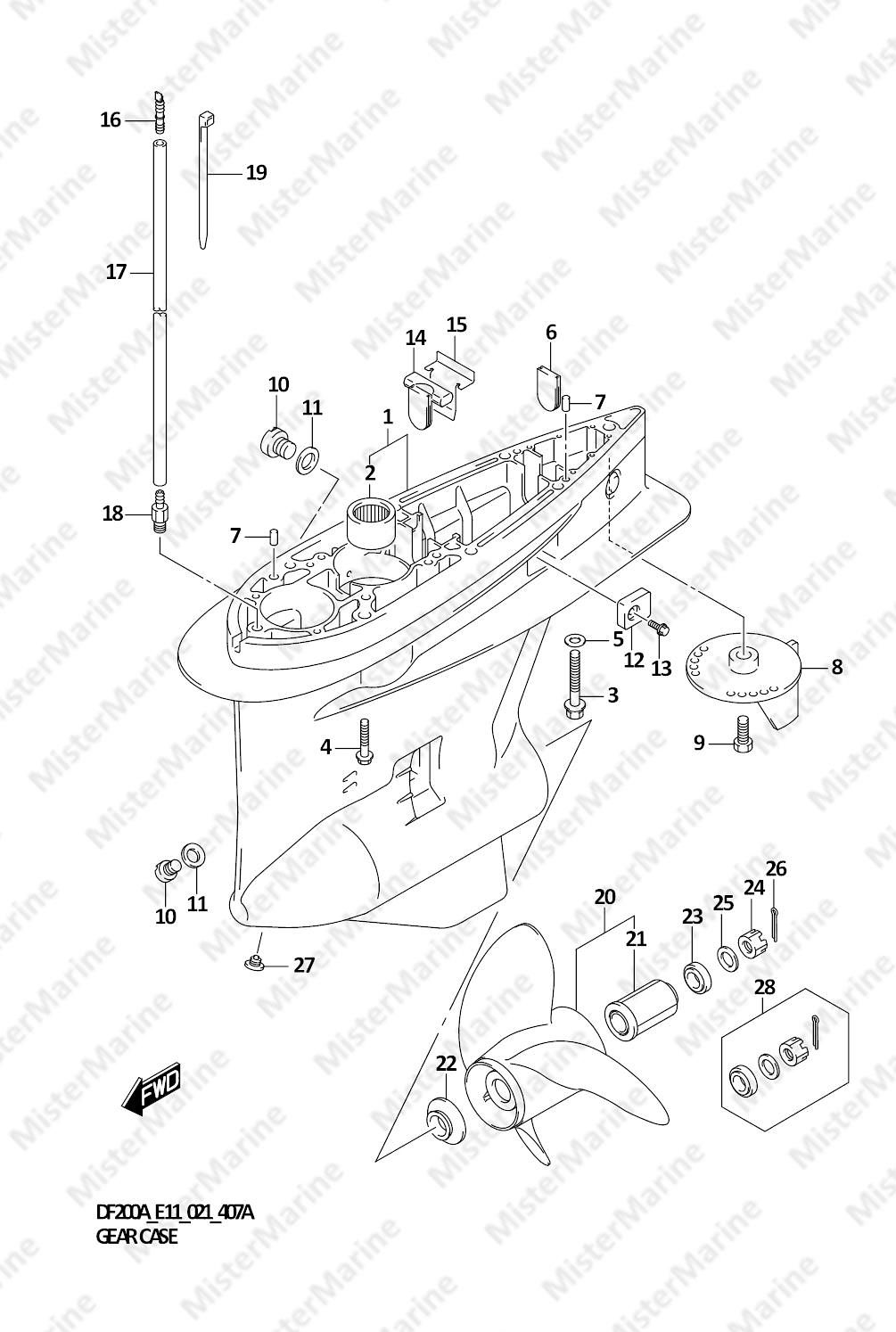 FIG.407A (1-F-11) GEAR CASE (DF200AT:(E01,E11,E40))