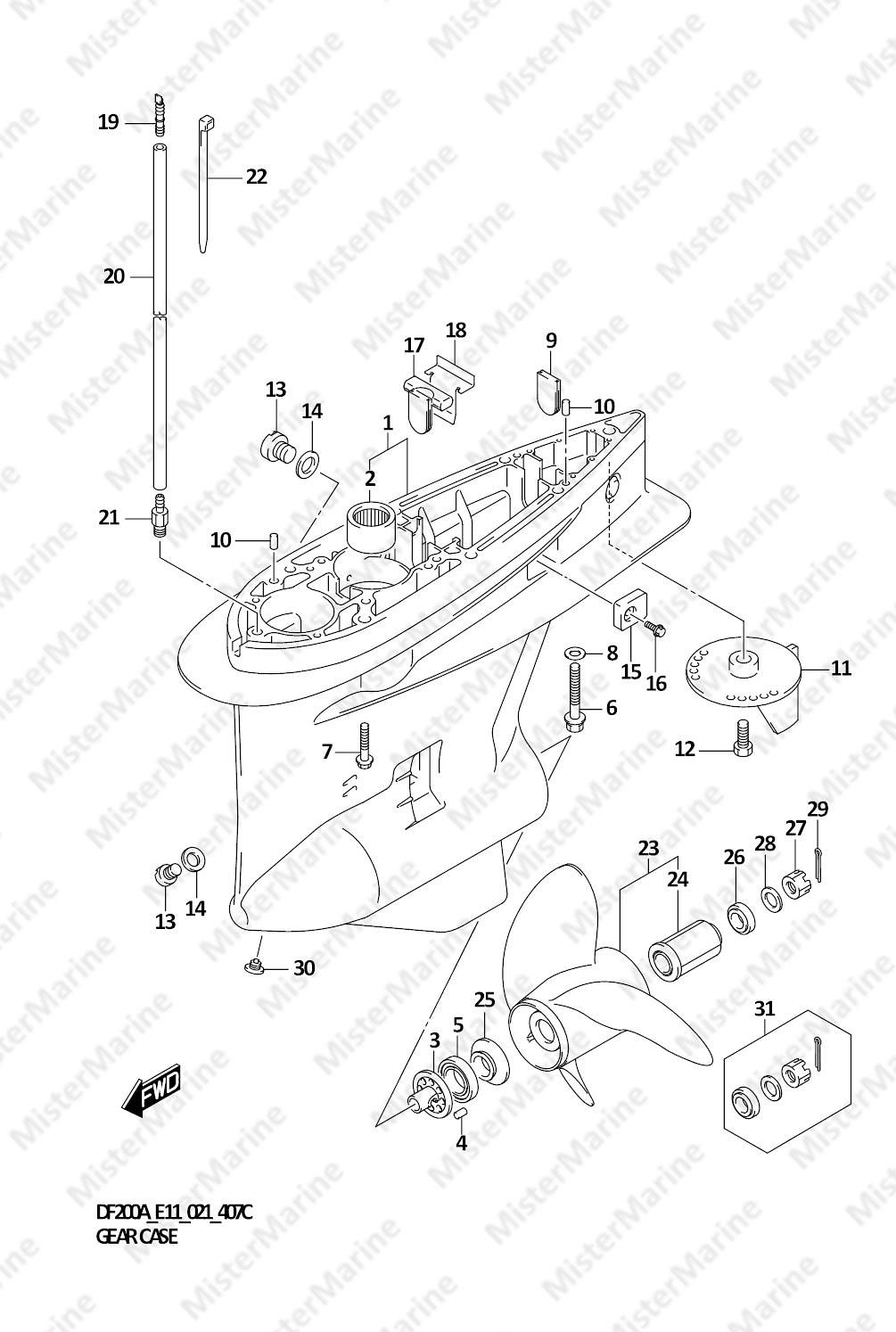 FIG.407C (1-G-2) GEAR CASE (DF200AZ:(E01,E11,E40))
