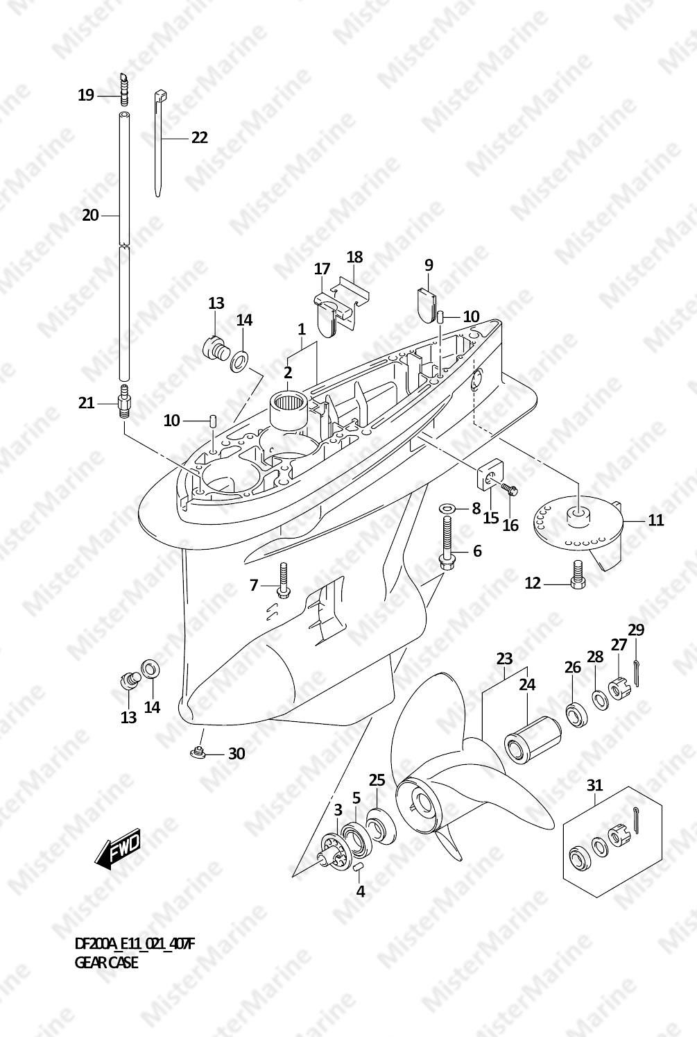 FIG.407F (1-G-9) GEAR CASE ((DF175AZ,DF150AZ):(E01,E11,E40))