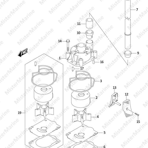 FIG.160B (1-E-4) WATER PUMP (E03:(DF225T,DF225Z,DF250T,DF250Z))