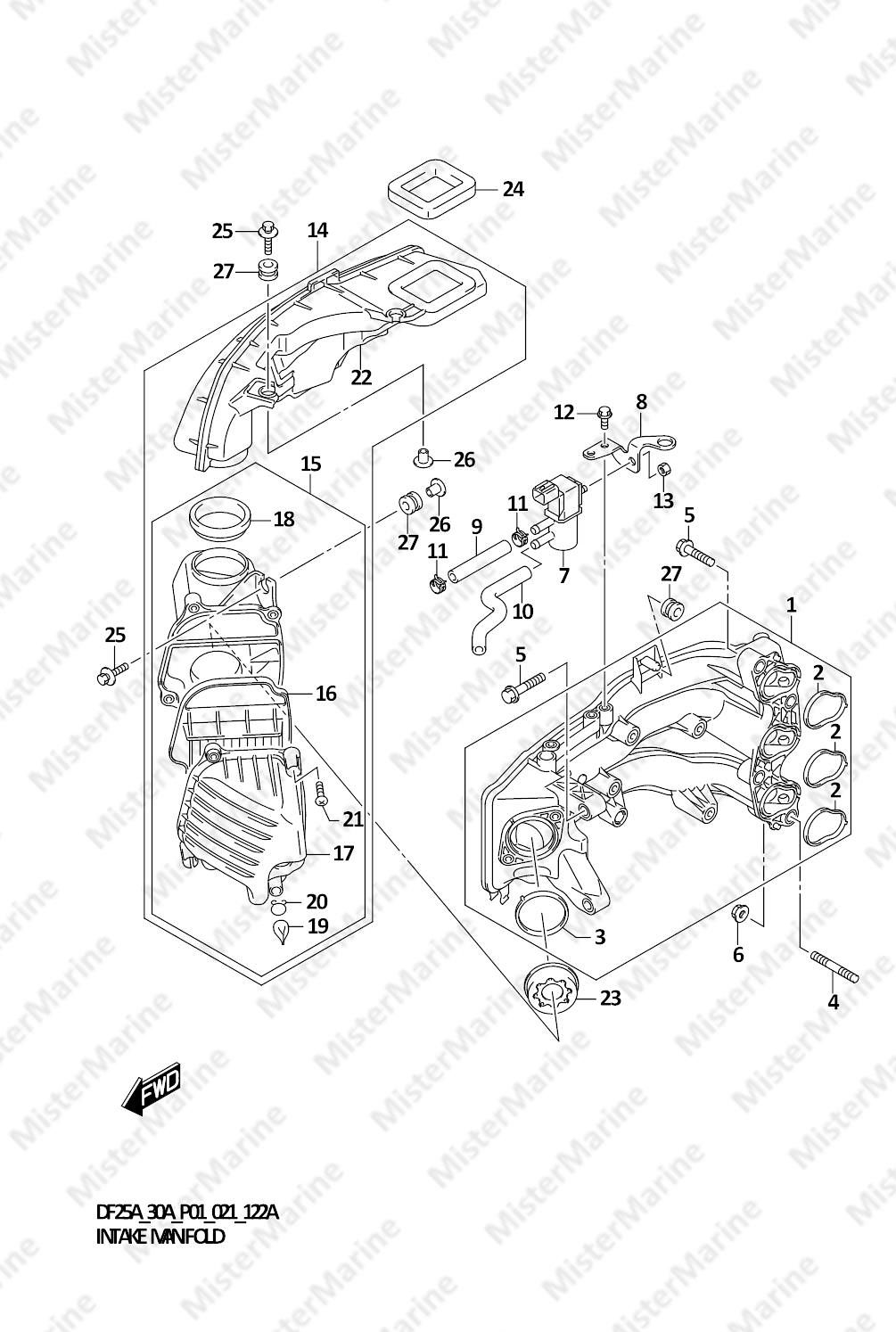 FIG.122A (1-B-8) INTAKE MANIFOLD ((DF25A,DF25AT,DF25ATH):020)