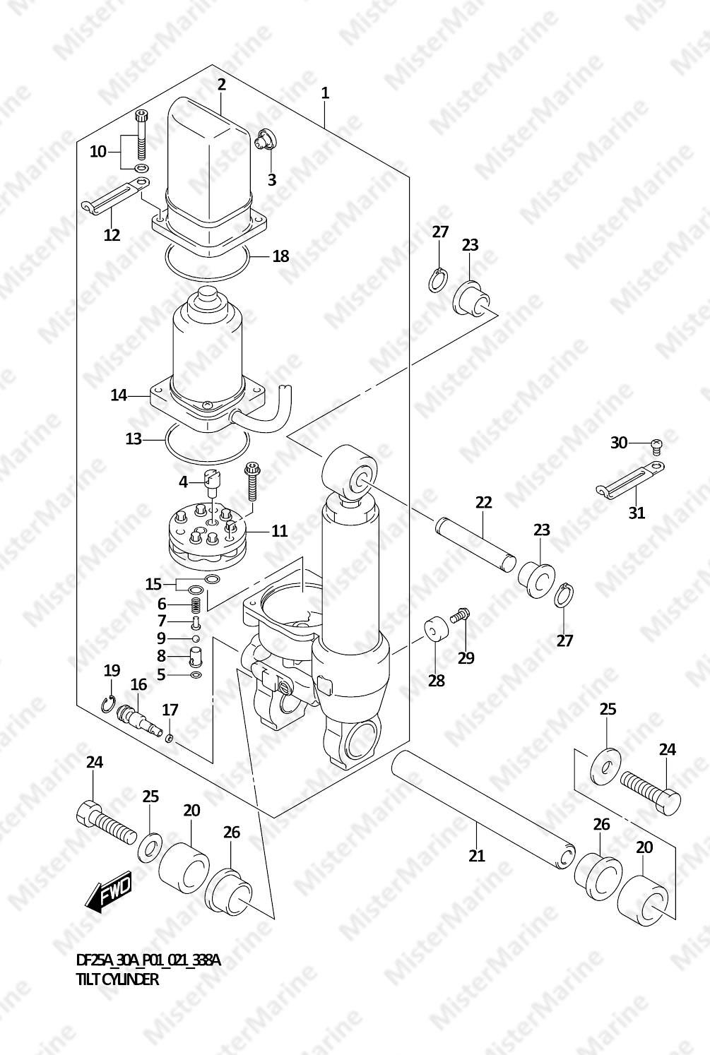 FIG.338A (1-G-12) TILT CYLINDER (DF25AT,DF25ATH,DF30AT,DF30ATH)