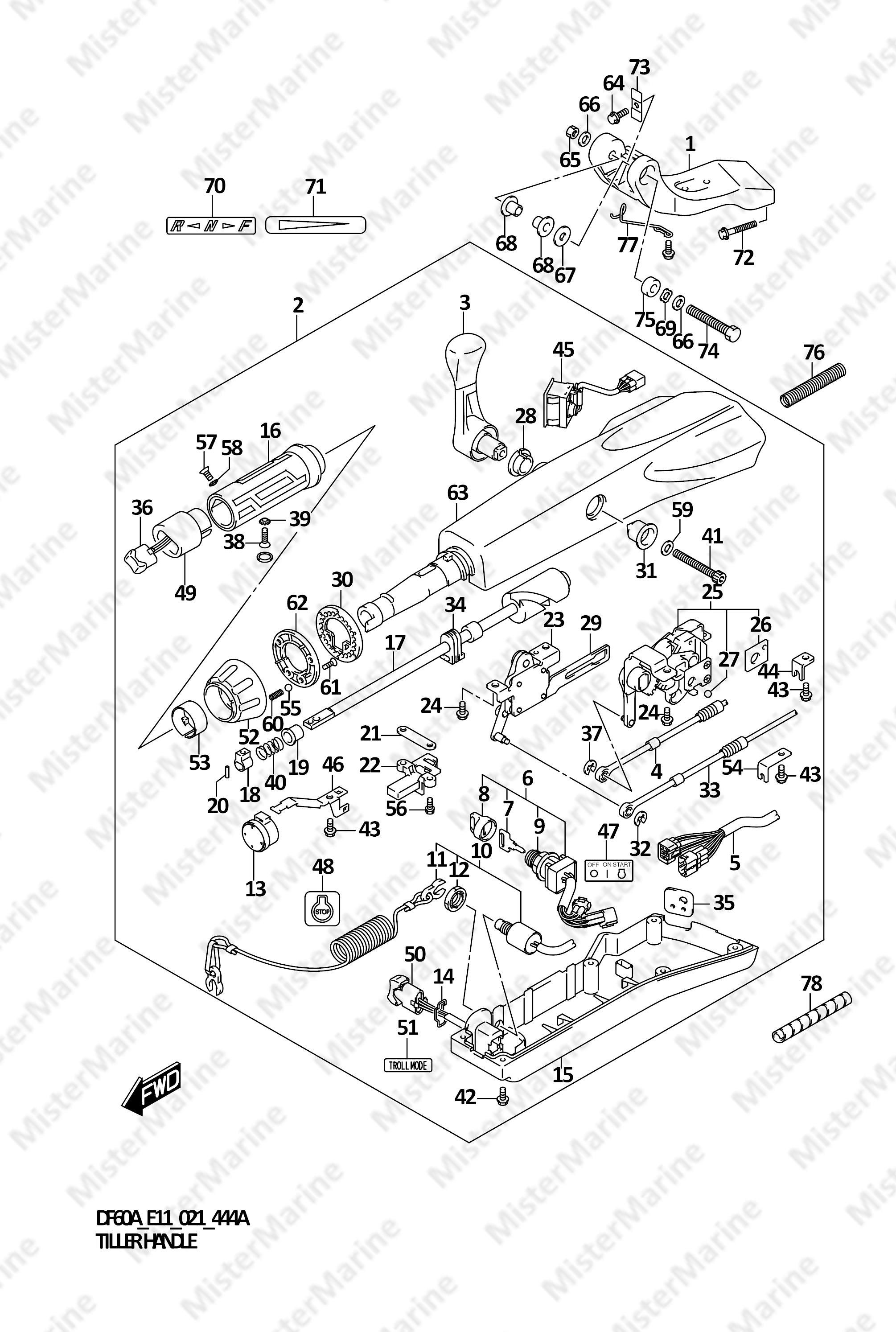 FIG.444A FIG.444A (2-E-7) TILLER HANDLE (DF40AQH,DF60AQH)
