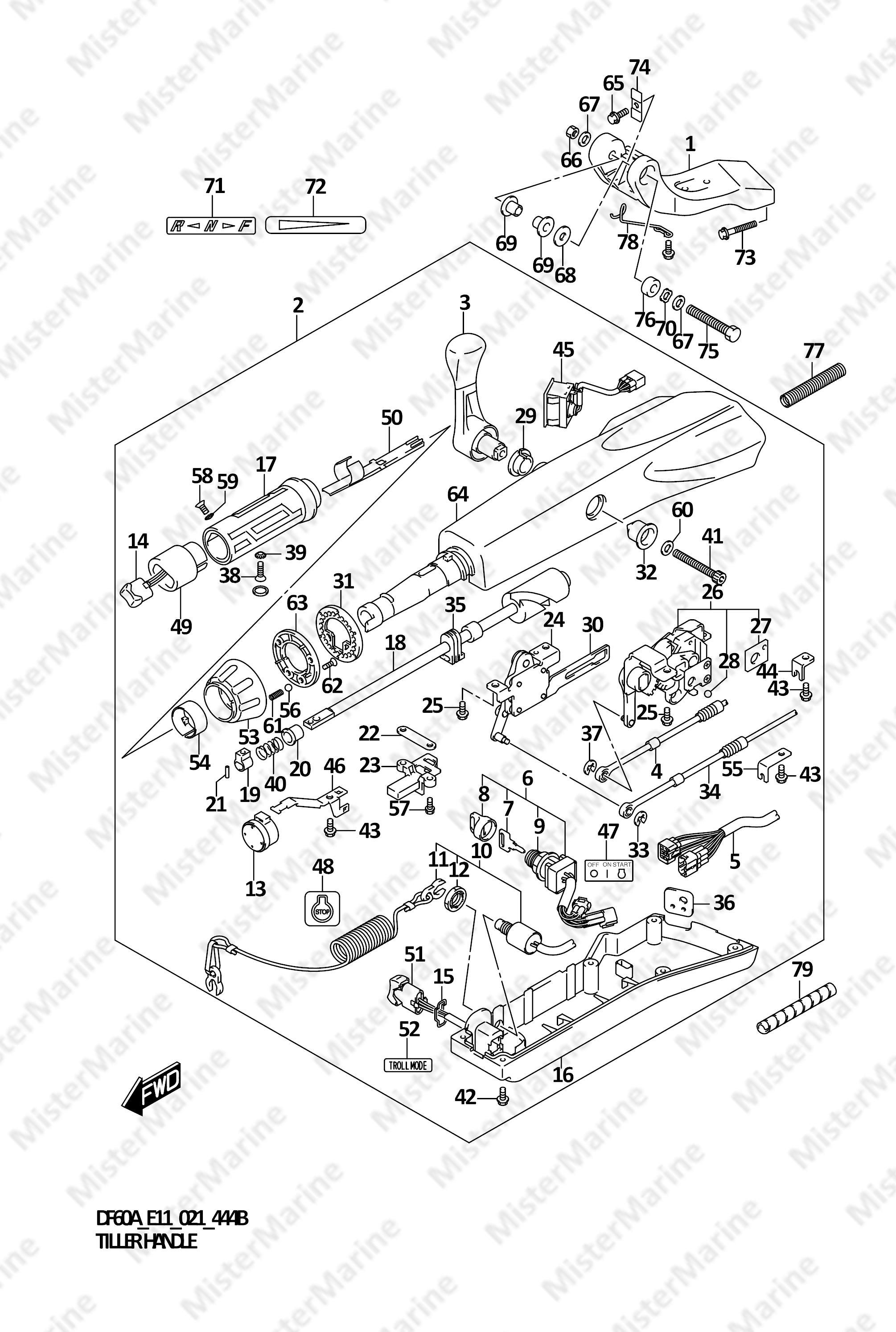 FIG.444B FIG.444B (2-E-10) TILLER HANDLE (DF40ATH,DF50ATH)
