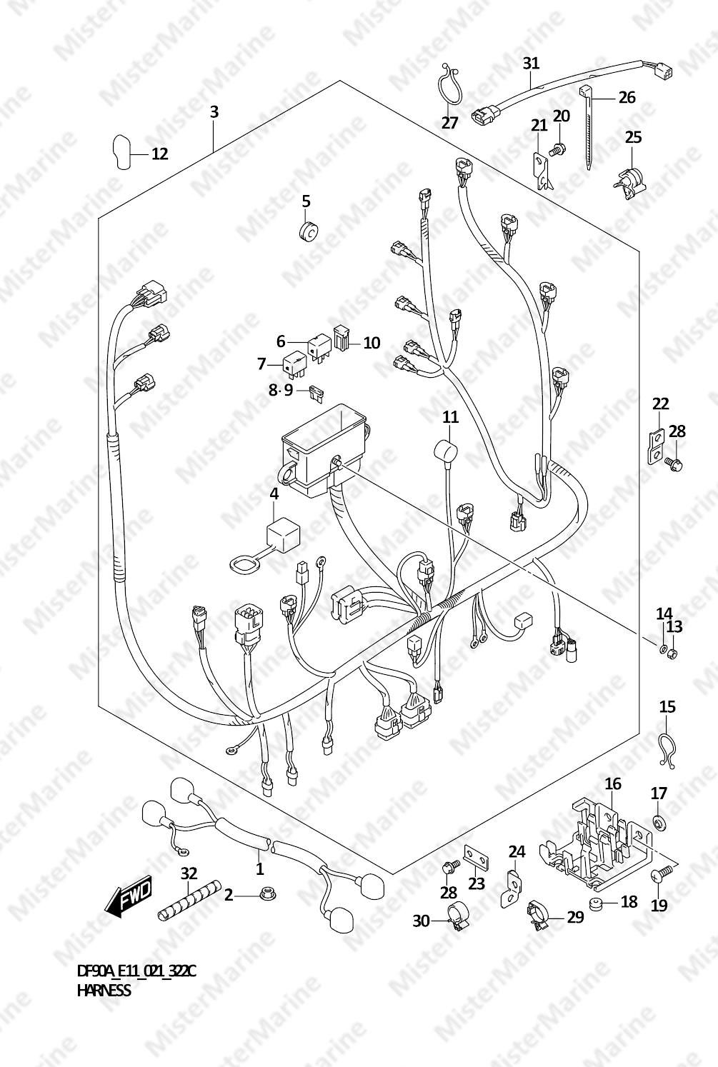 FIG.322C (1-E-13) HARNESS (DF90AWQH)