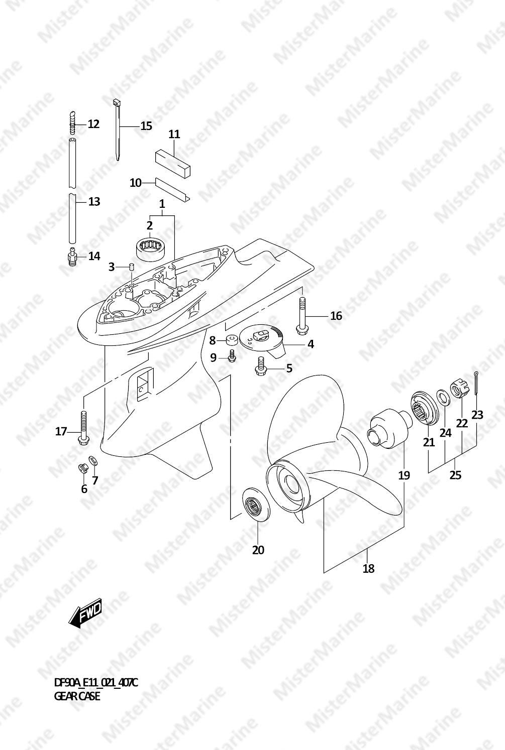 FIG.407C (1-G-13) GEAR CASE ((DF70ATH,DF90ATH):E01:020)
