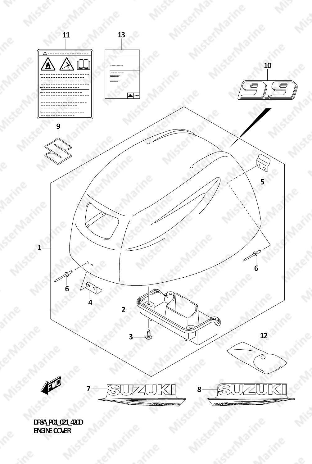 FIG.420D (1-E-11) ENGINE COVER (DF9.9A:021)