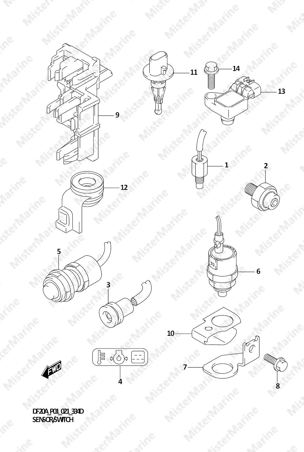 FIG.334D (1-F-4) SENSOR/SWITCH (DF9.9BTH,DF20ATH)