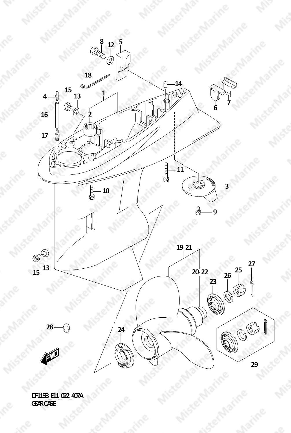 FIG.407A (1-E-3) GEAR CASE (DF115BT:E11)
