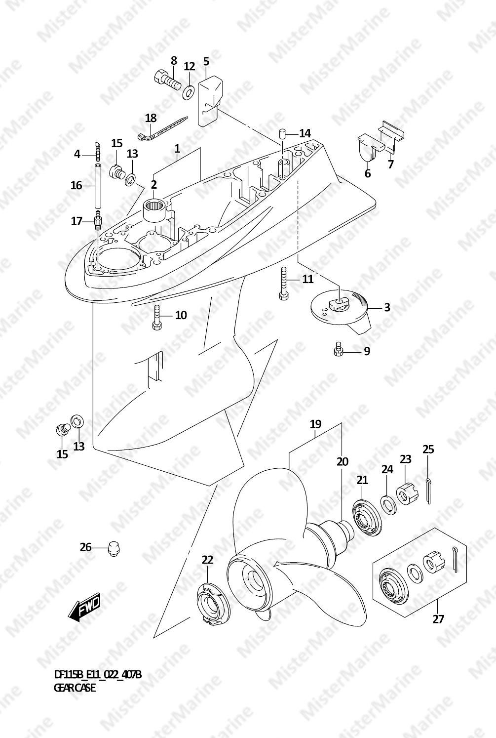 FIG.407B (1-E-5) GEAR CASE (DF115BZ:E11)