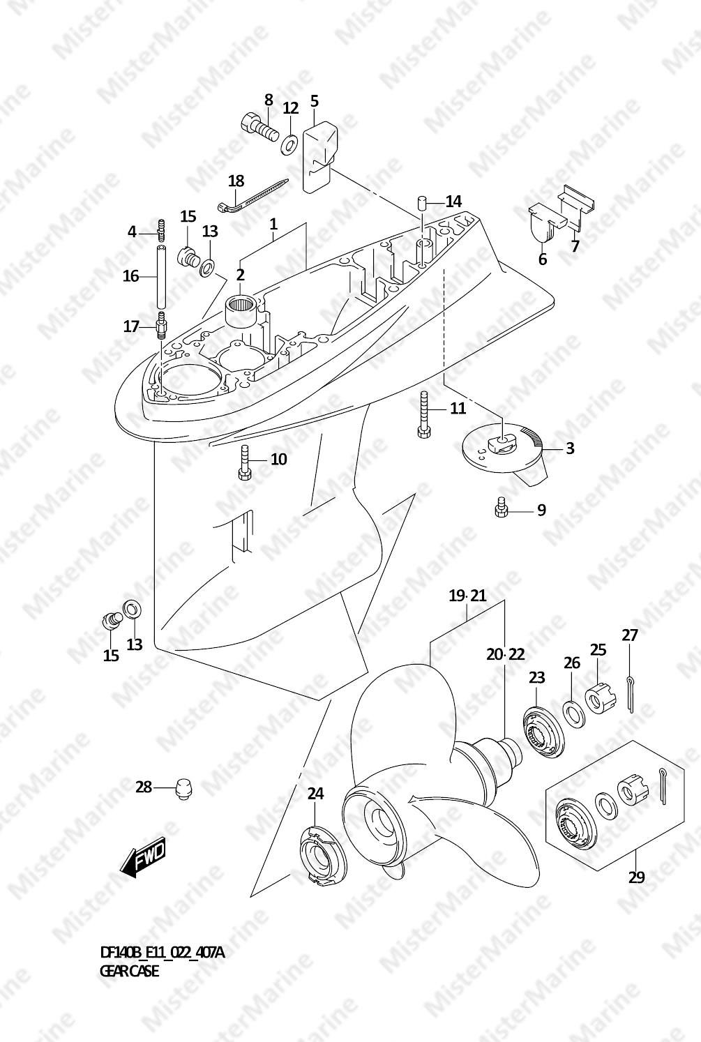 FIG.407A (1-E-4) GEAR CASE (DF140BT:E11)