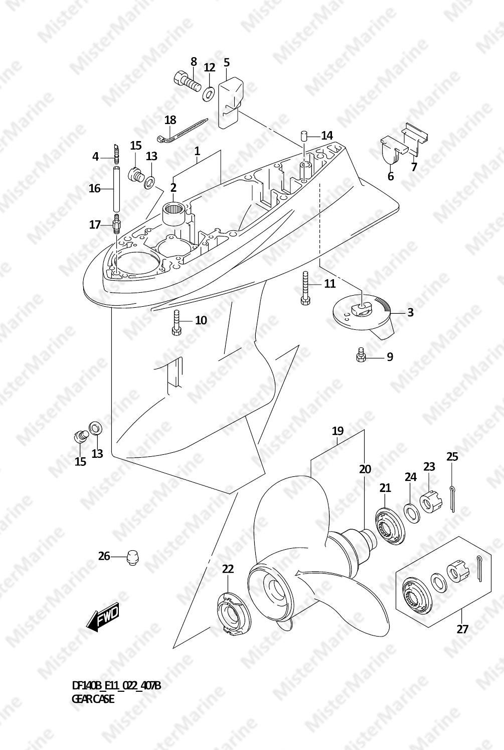 FIG.407B (1-E-6) GEAR CASE (DF140BZ:E11)