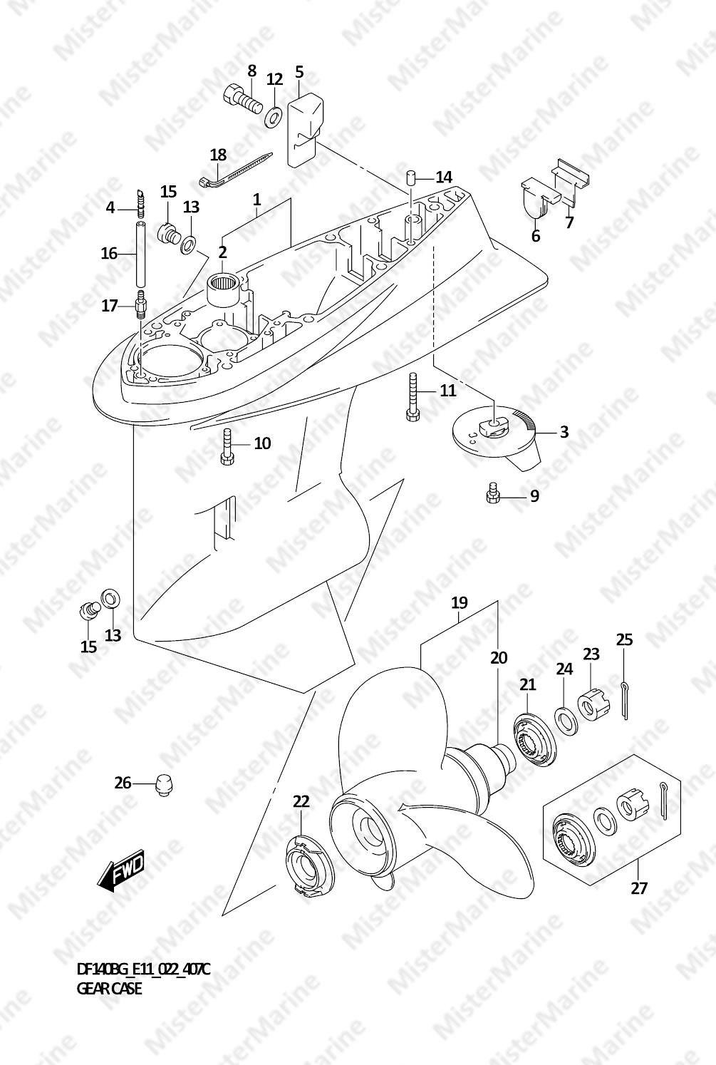 FIG.407C (1-G-3) GEAR CASE ((DF115BZG,DF140BZG):E11)