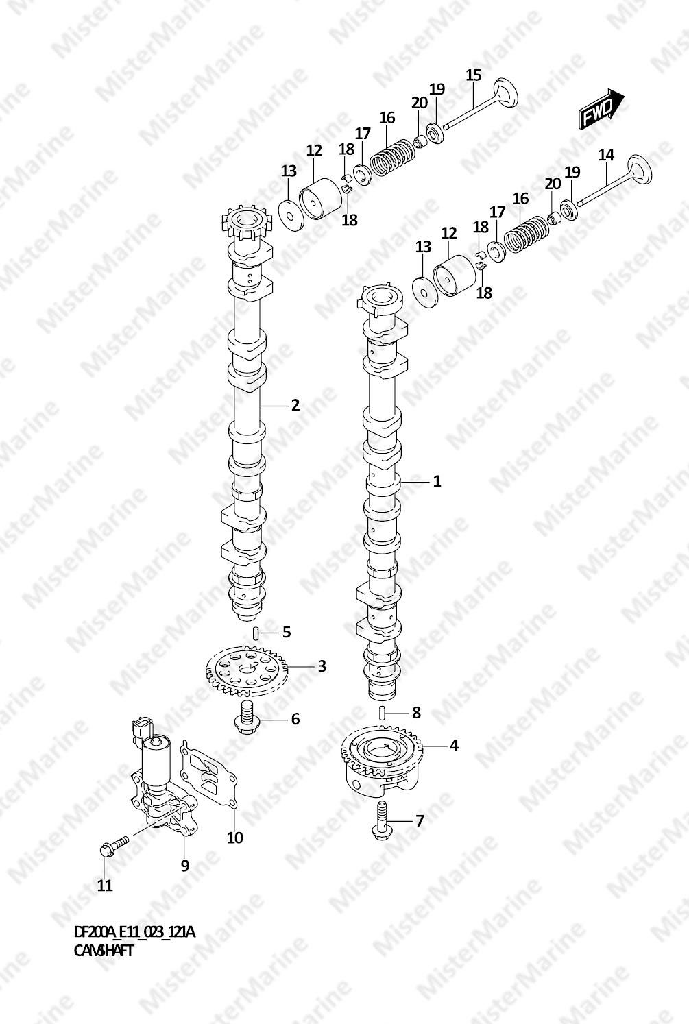 FIG.121A (1-B-14) CAMSHAFT ((DF200AT,DF200AZ):(020,021))