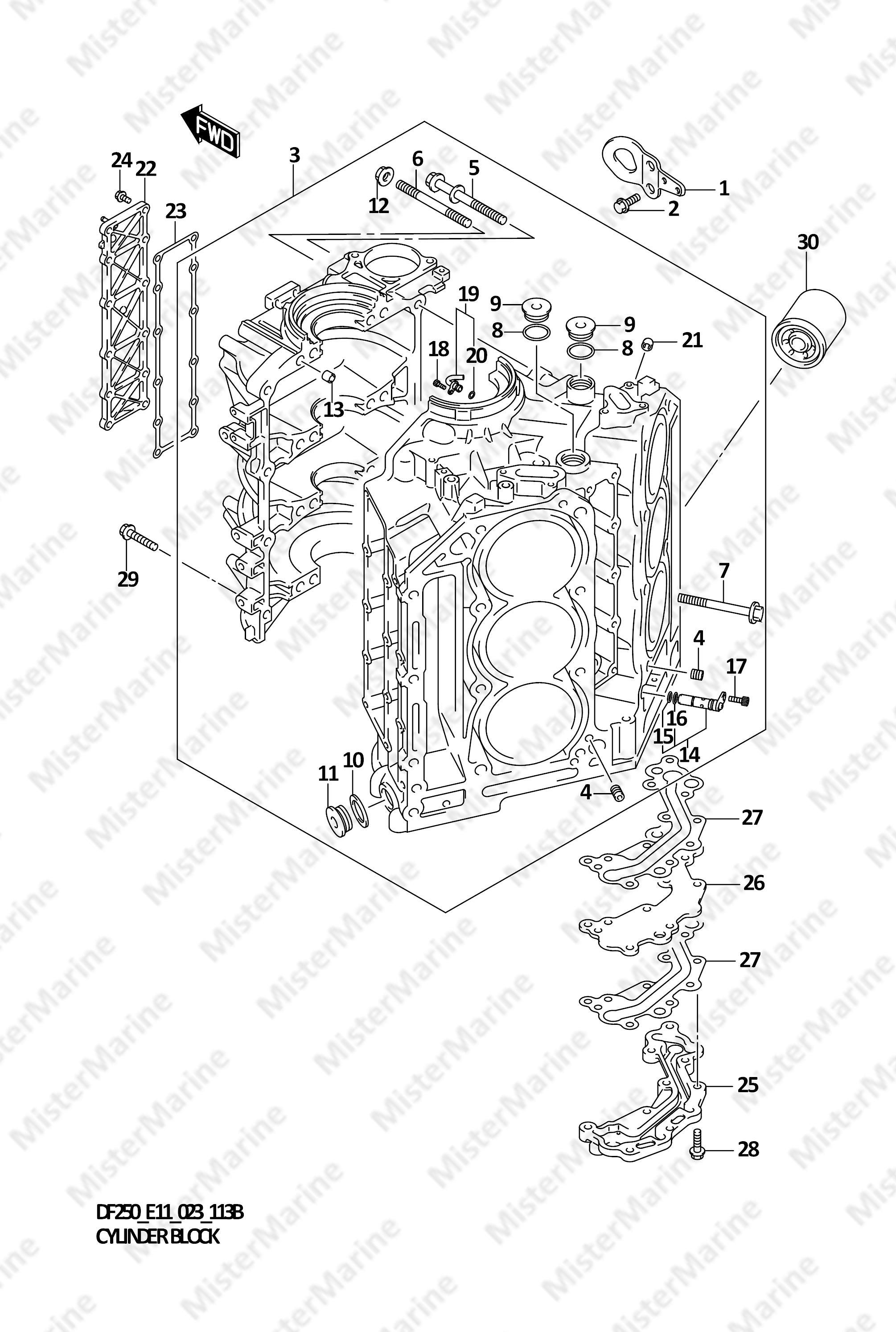 FIG.113B (1-B-10) CYLINDER BLOCK (DF250ST)