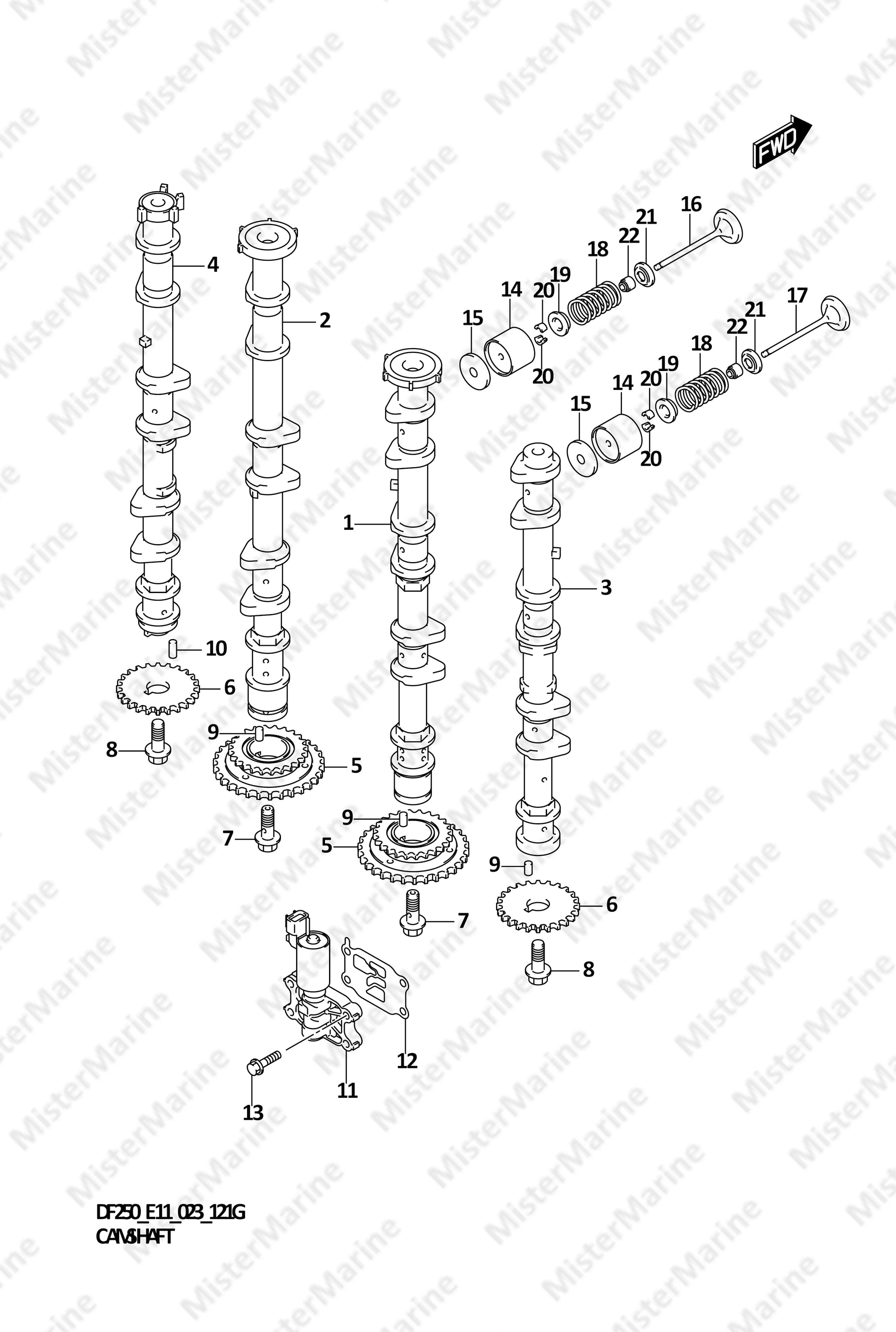 FIG.121G (1-D-4) CAMSHAFT (DF250ST:(020,021))