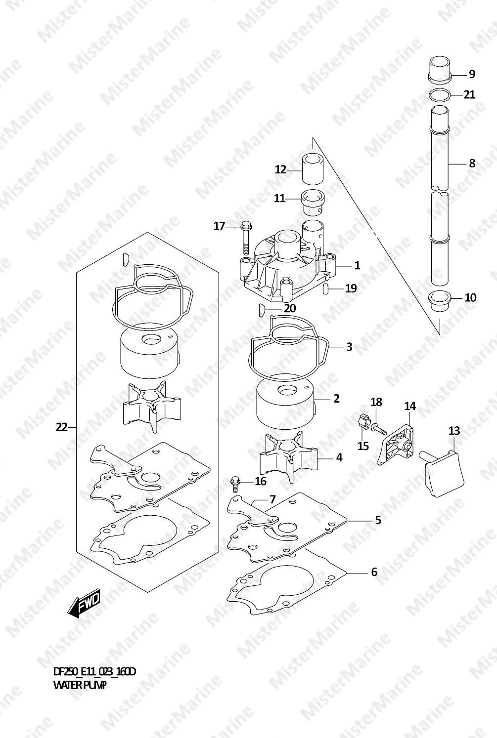 FIG.160D (1-G-2) WATER PUMP (E03:DF250ST:023)