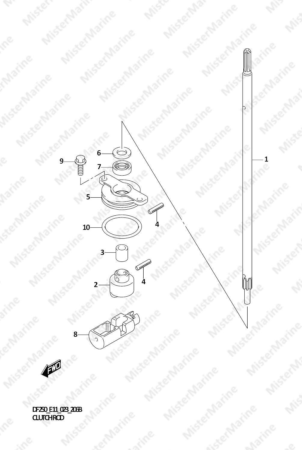 FIG.206B (1-H-5) CLUTCH ROD (DF250ST)