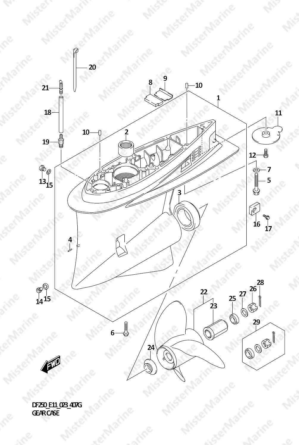 FIG.407G (2-C-8) GEAR CASE (DF250ST:(020,021,022))