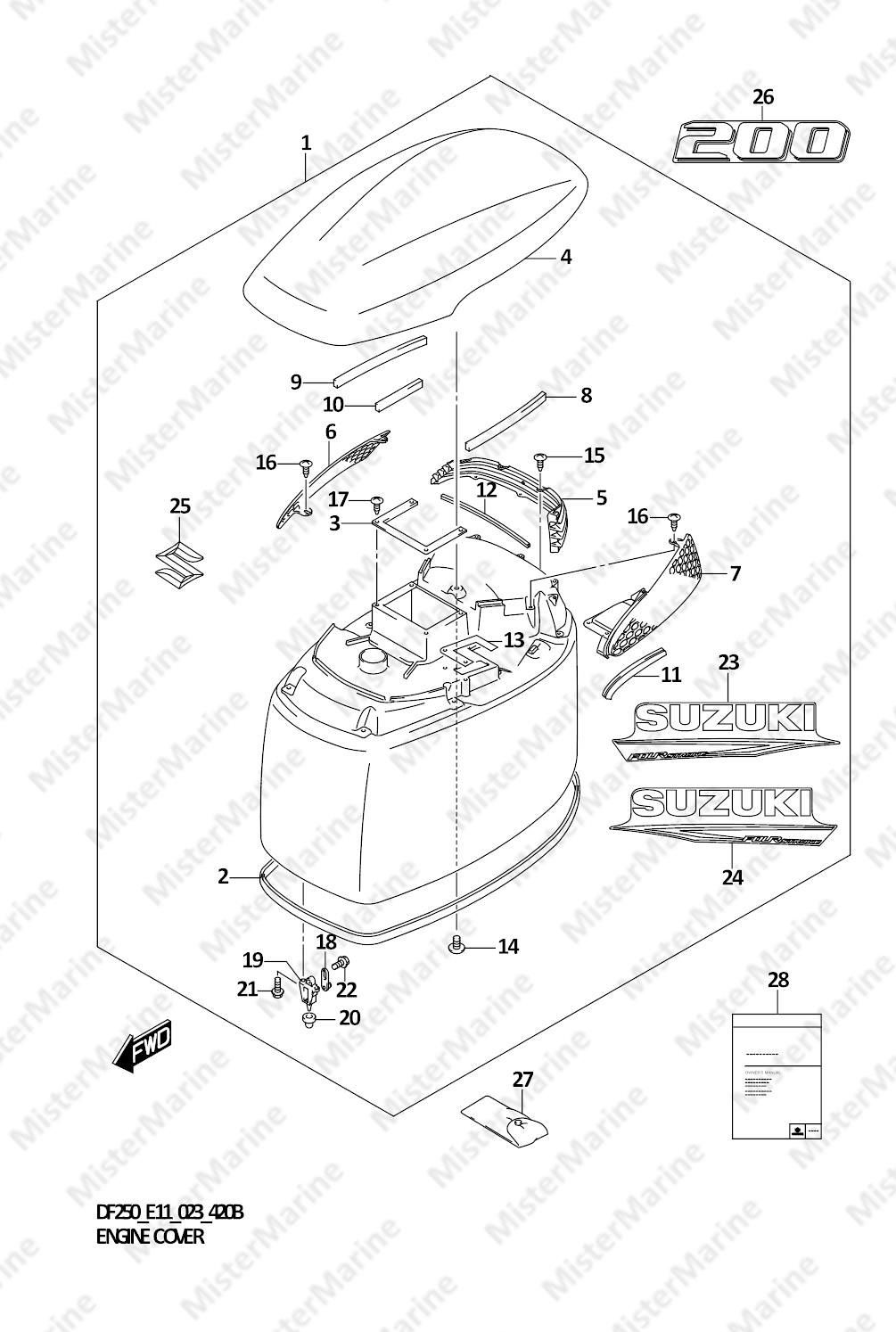 FIG.420B (2-D-14) ENGINE COVER ((DF200T,DF200Z):021)