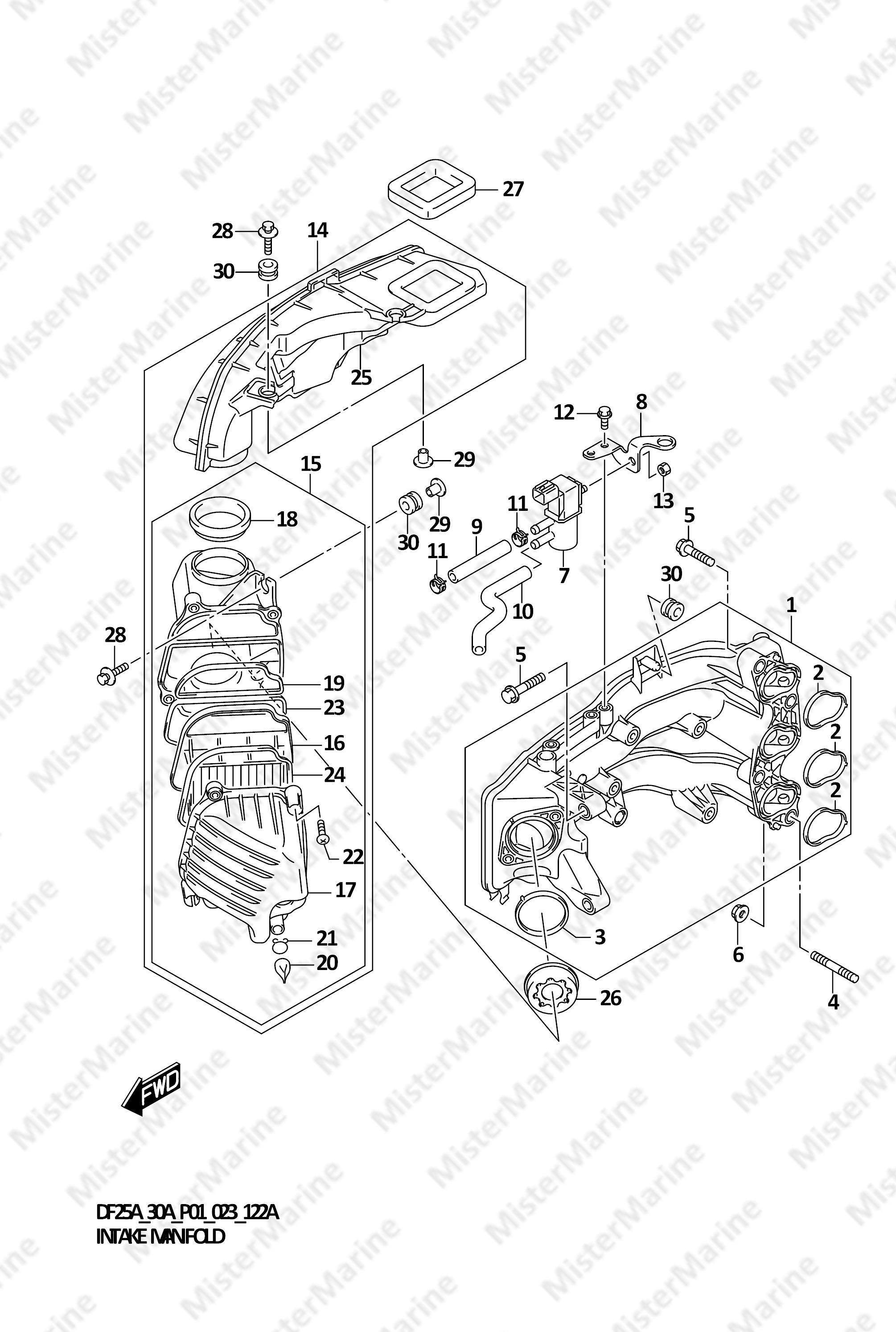 FIG.122A (1-B-7) INTAKE MANIFOLD (020:(DF25A,DF25AT,DF25ATH))