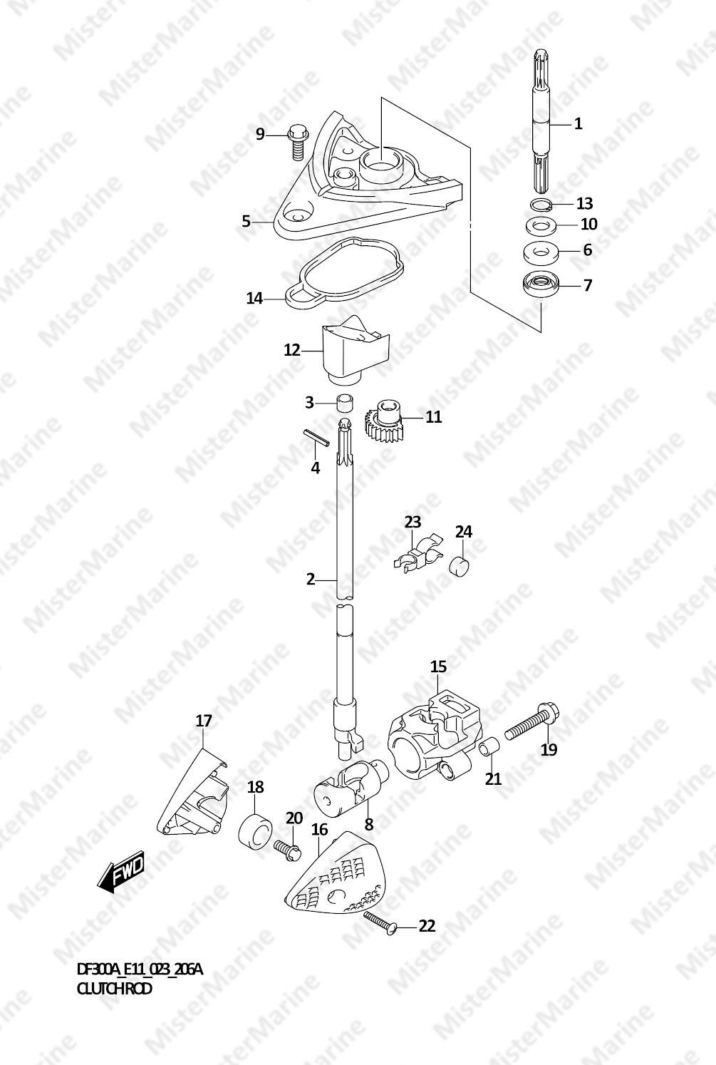 FIG.206A (1-E-8) CLUTCH ROD (DF300A,DF250A)