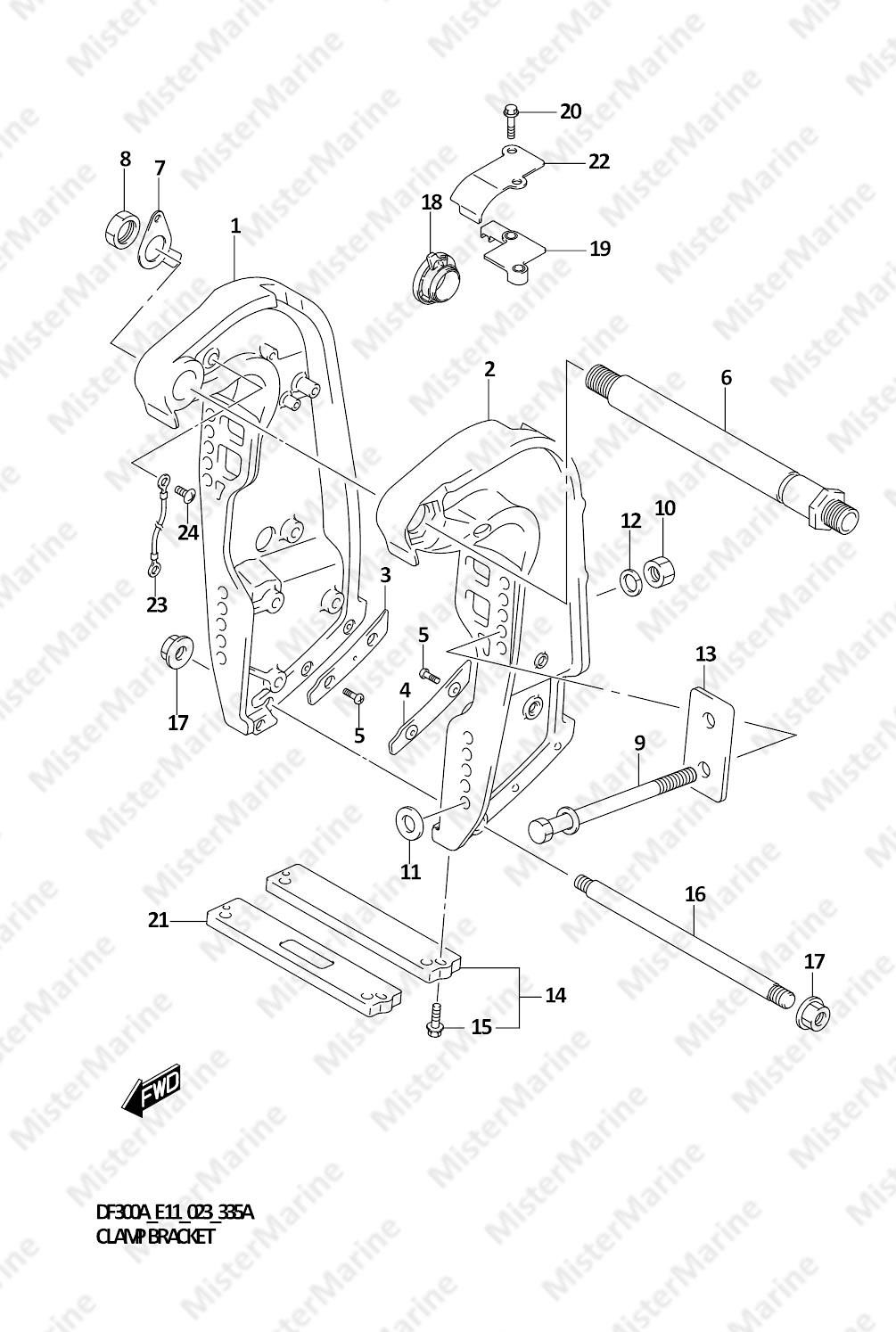 FIG.335A (1-G-10) CLAMP BRACKET (W/TRANSOM(X),W/TRANSOM(XX))