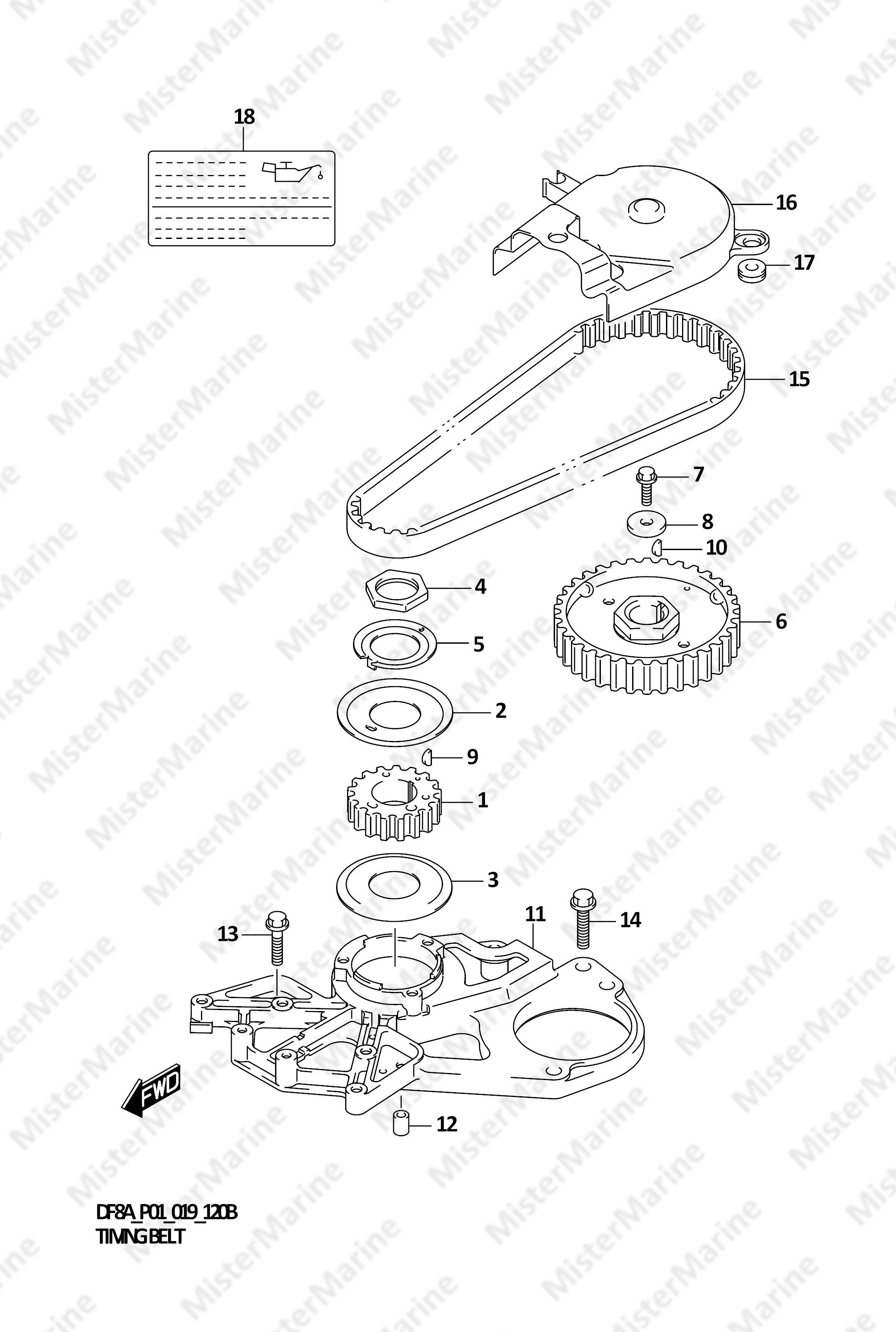 FIG.120B (1-B-6) TIMING BELT (DF8AR)(DF9.9AR)